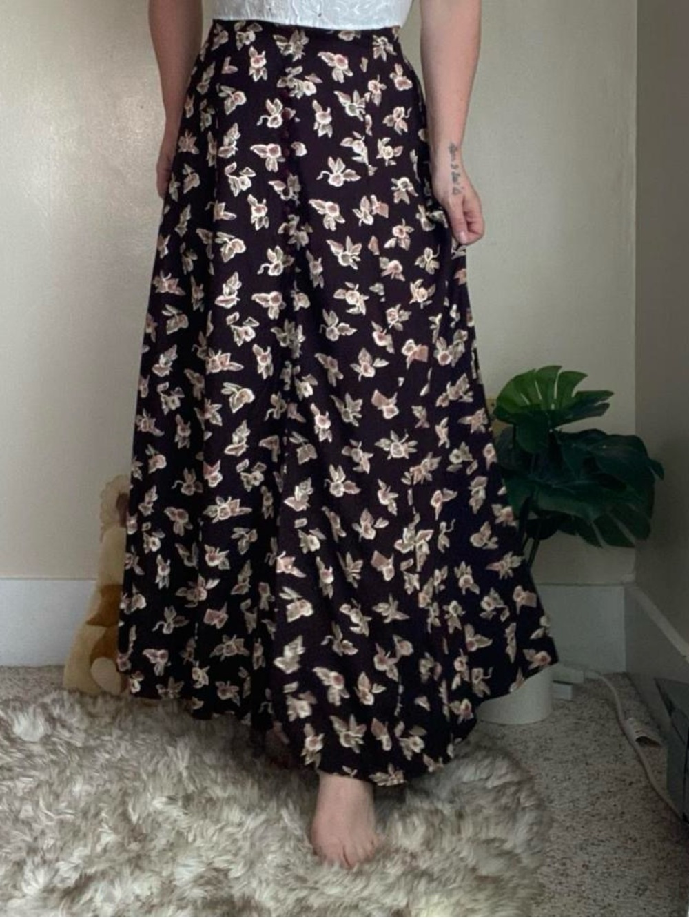 Vintage 90s brown floral maxi skirt - Picture 6 of 8